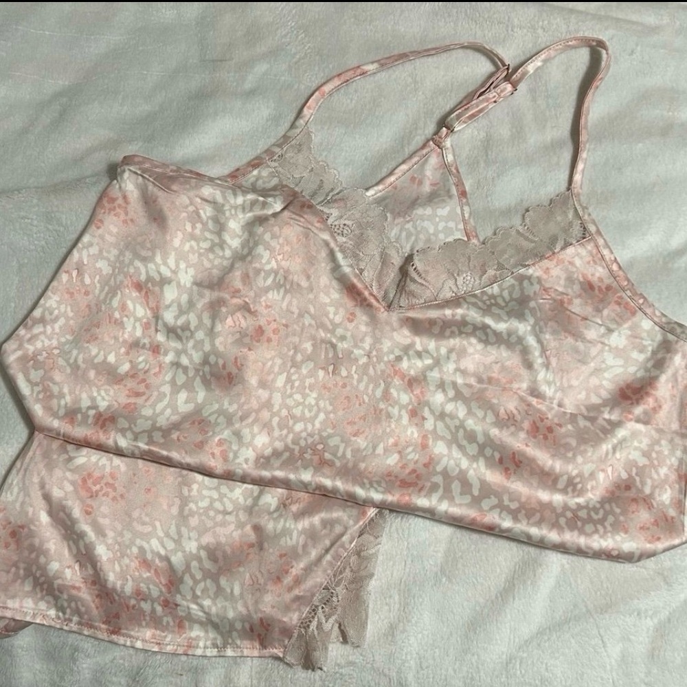 BCBG Pink and Cream Lace Cami Top